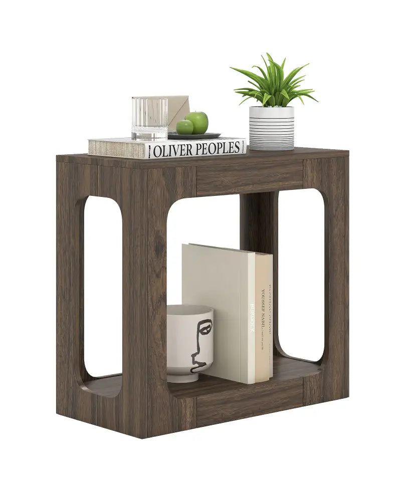 2-Tier End Table with Storage Shelf for Living Room-Walnut - Walnut - End & Side Tables
