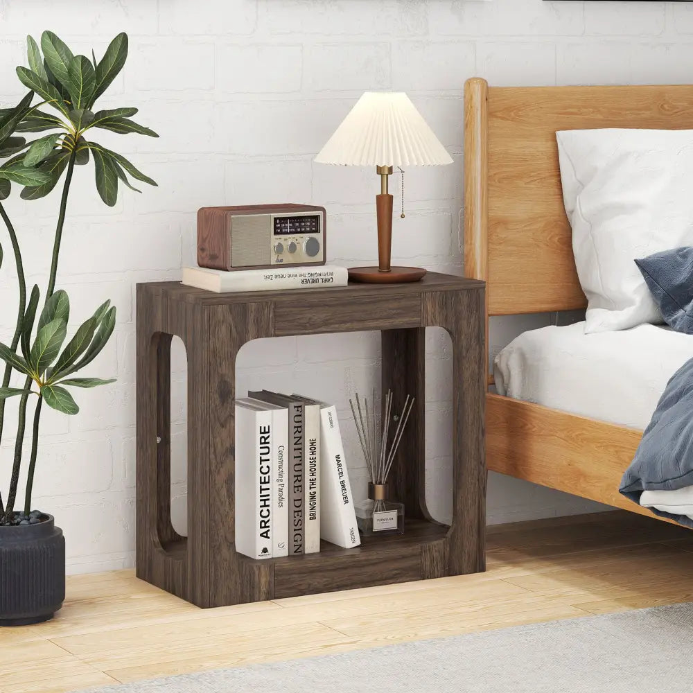 2-Tier End Table with Storage Shelf for Living Room-Walnut - Walnut - End & Side Tables