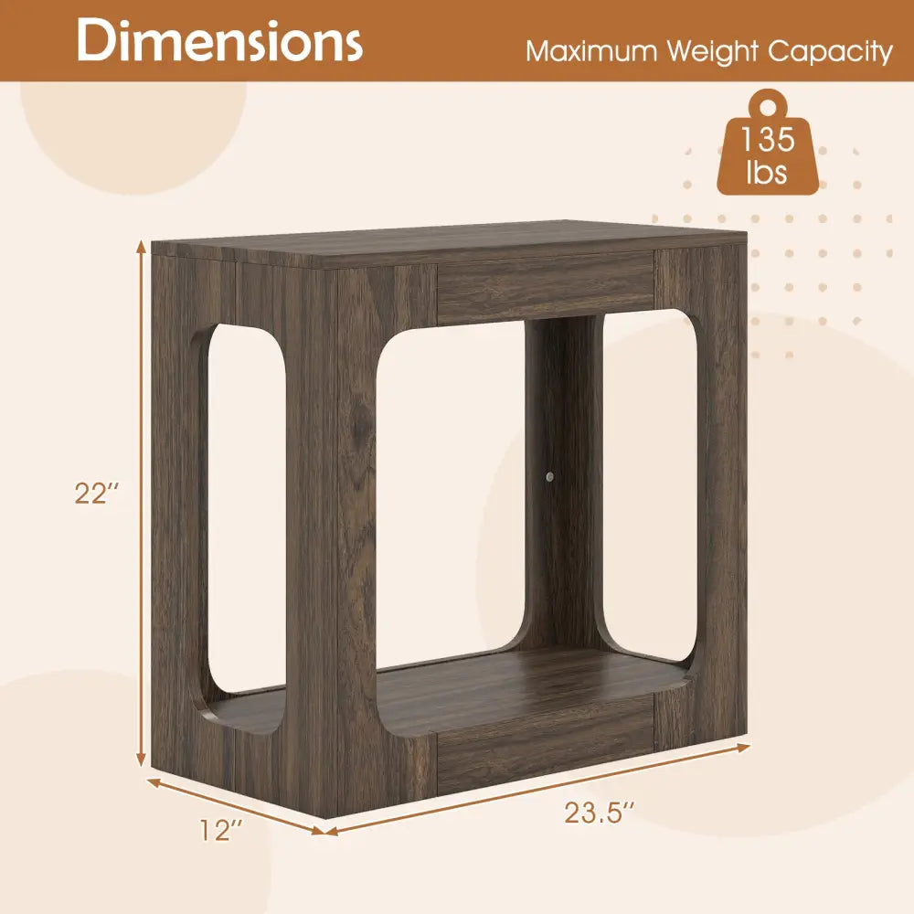 2-Tier End Table with Storage Shelf for Living Room-Walnut - Walnut - End & Side Tables