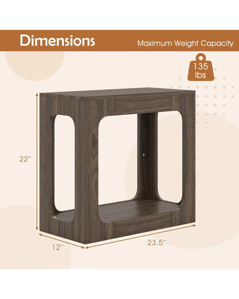 2-Tier End Table with Storage Shelf for Living Room-Walnut - Walnut - End & Side Tables