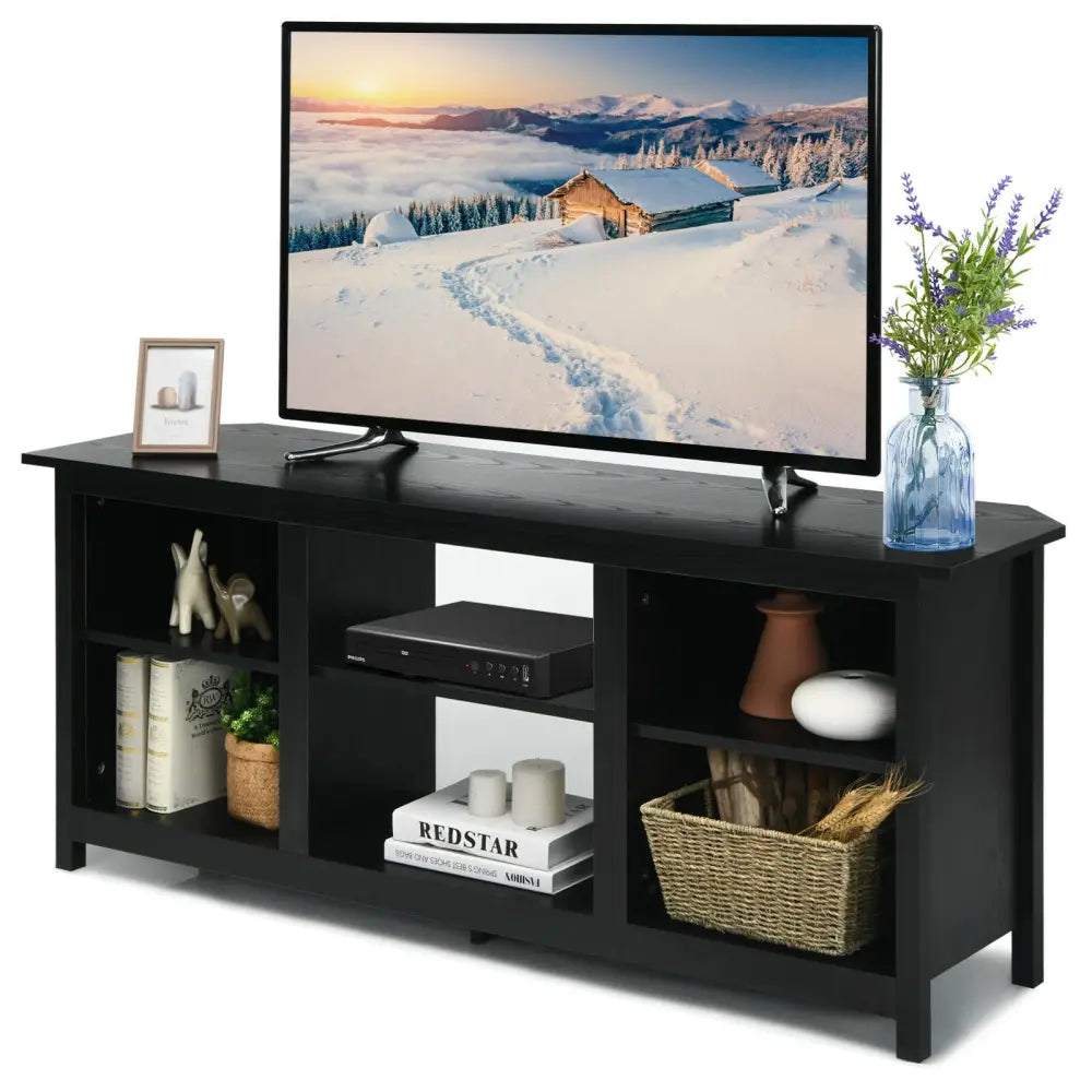 2-Tier Entertainment Media Console Center-Black - Black - Entertainment Centers & TV Stands