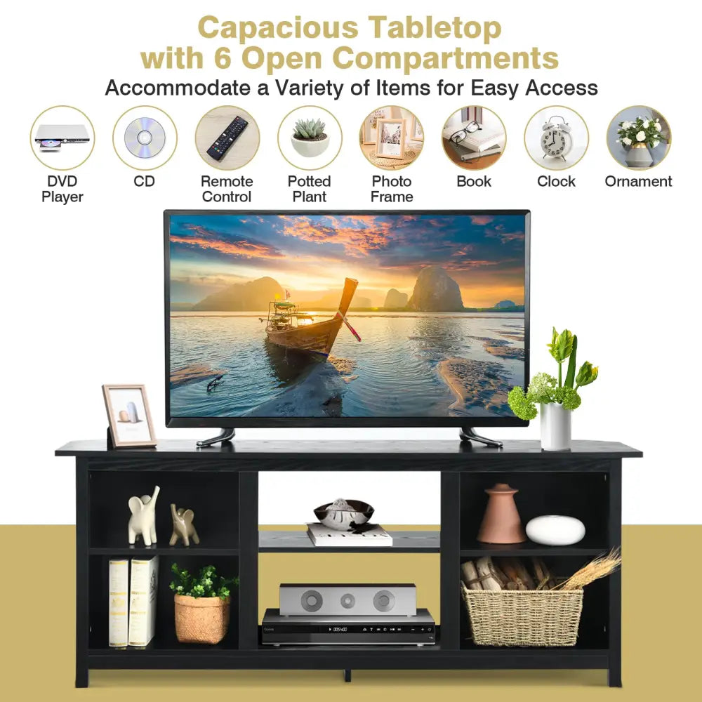 2-Tier Entertainment Media Console Center-Black - Black - Entertainment Centers & TV Stands