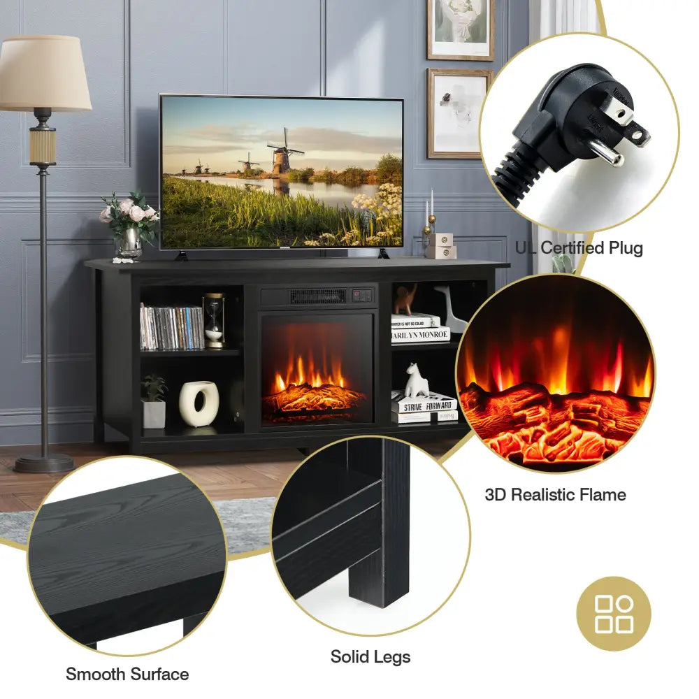 2-Tier Entertainment Media Console Center-Black - Black - Entertainment Centers & TV Stands