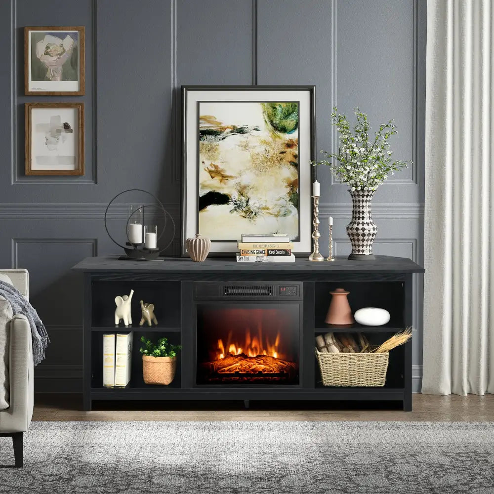 2-Tier Entertainment Media Console Center-Black - Black - Entertainment Centers & TV Stands