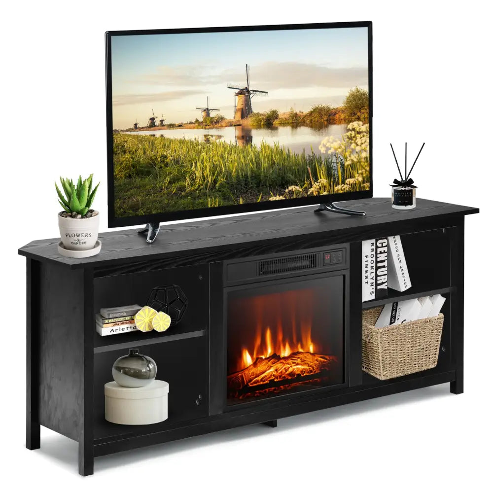 2-Tier Entertainment Media Console Center-Black - Black - Entertainment Centers & TV Stands