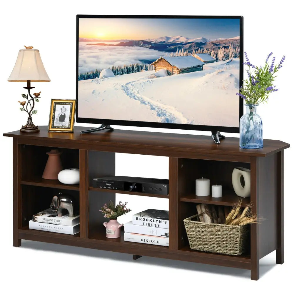 2-Tier Entertainment Media Console Center-Brown - Brown - Entertainment Centers & TV Stands
