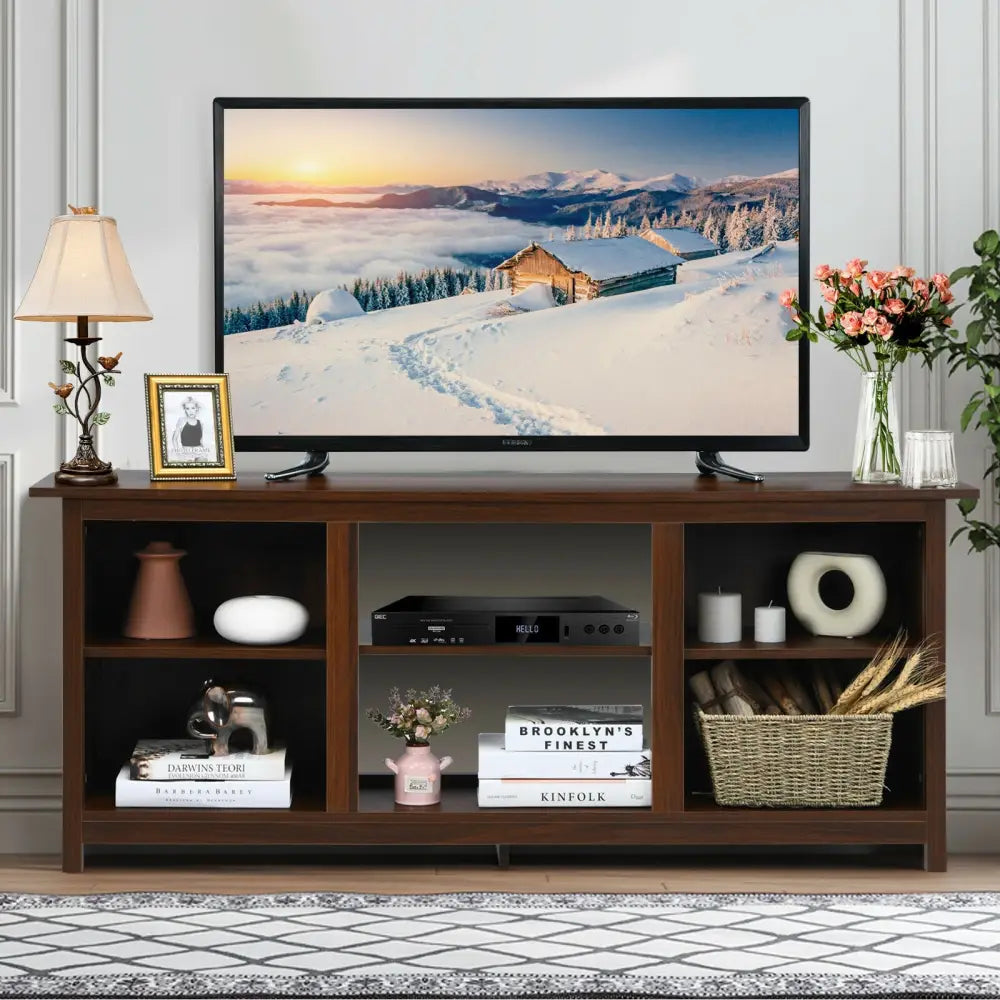 2-Tier Entertainment Media Console Center-Brown - Brown - Entertainment Centers & TV Stands