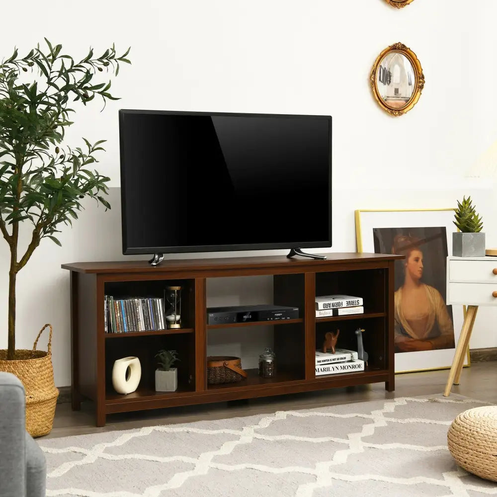 2-Tier Entertainment Media Console Center-Brown - Brown - Entertainment Centers & TV Stands