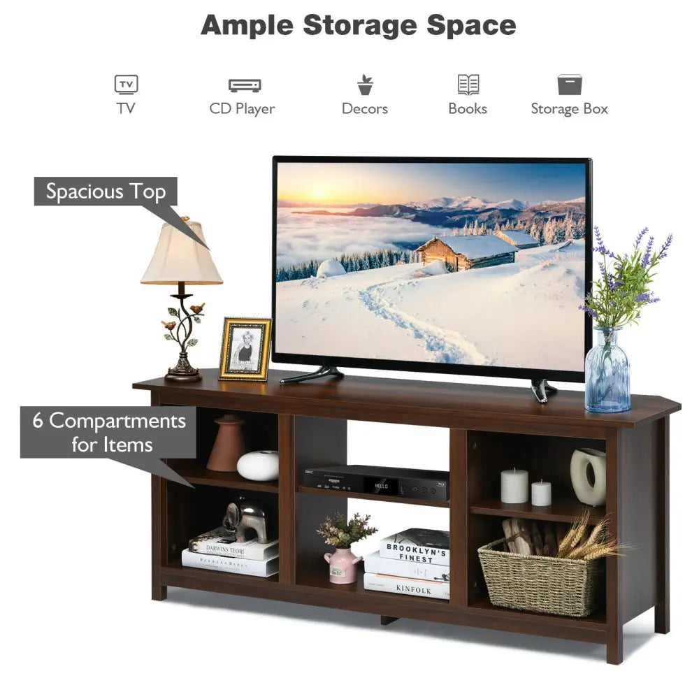 2-Tier Entertainment Media Console Center-Brown - Brown - Entertainment Centers & TV Stands