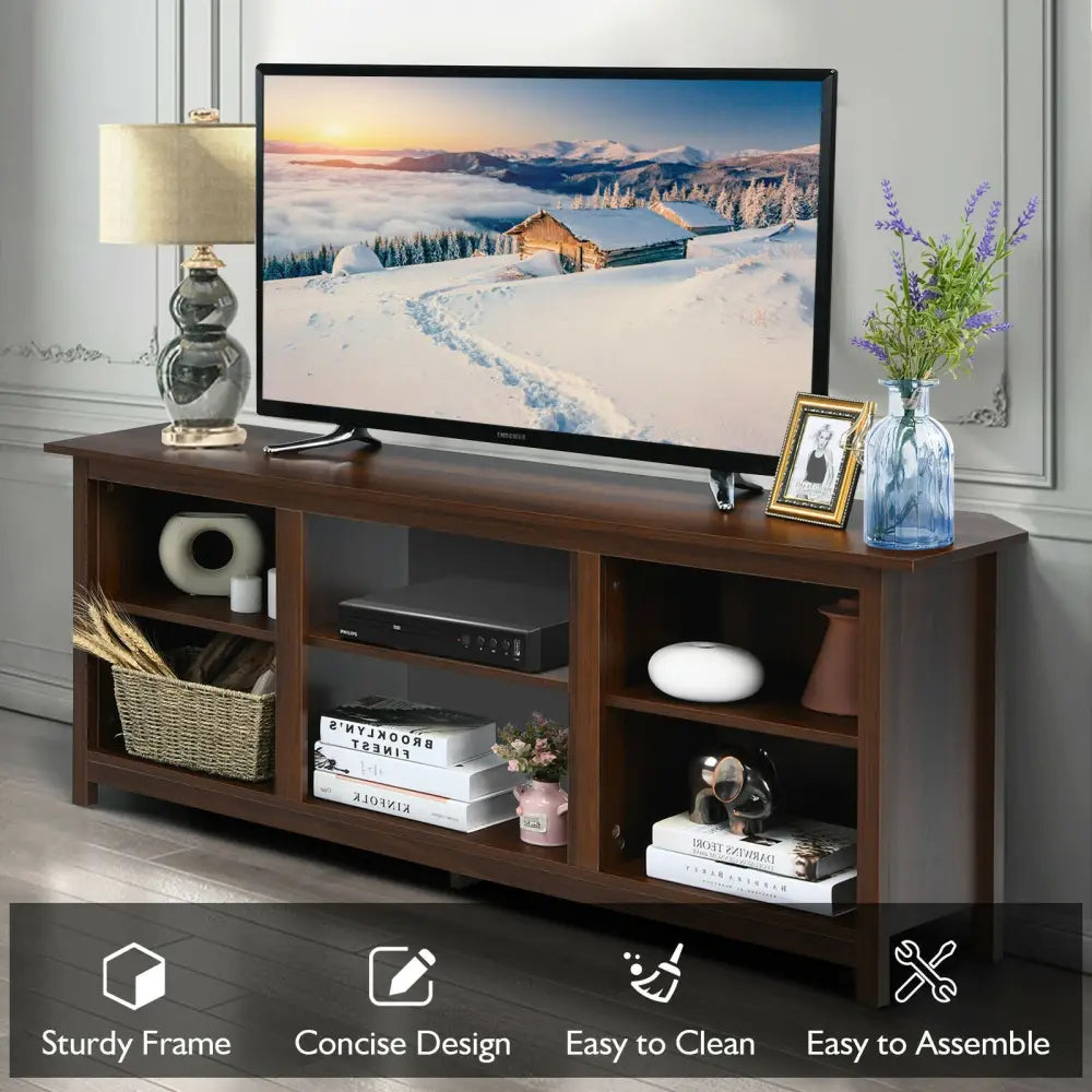 2-Tier Entertainment Media Console Center-Brown - Brown - Entertainment Centers & TV Stands