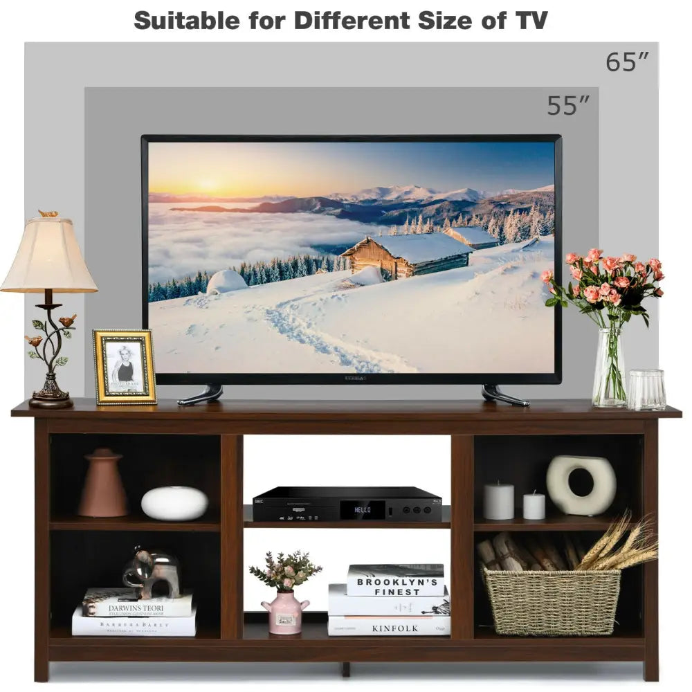 2-Tier Entertainment Media Console Center-Brown - Brown - Entertainment Centers & TV Stands