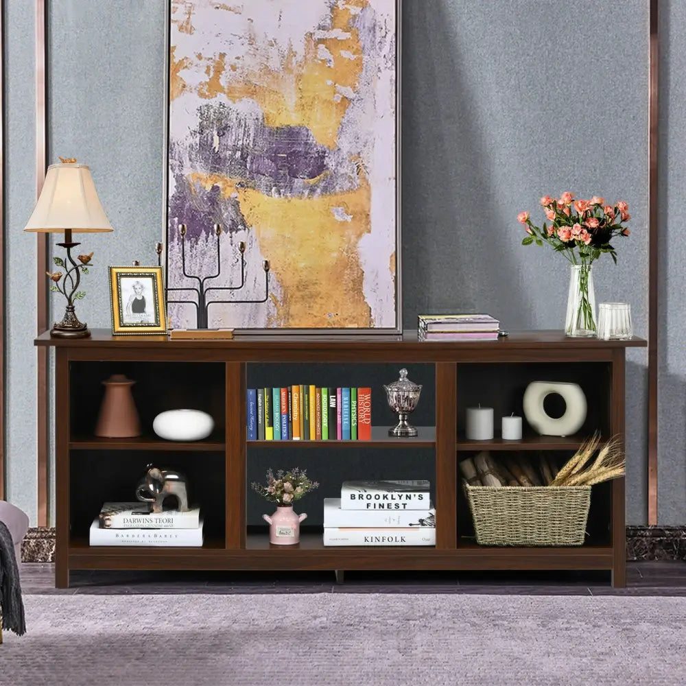 2-Tier Entertainment Media Console Center-Brown - Brown - Entertainment Centers & TV Stands