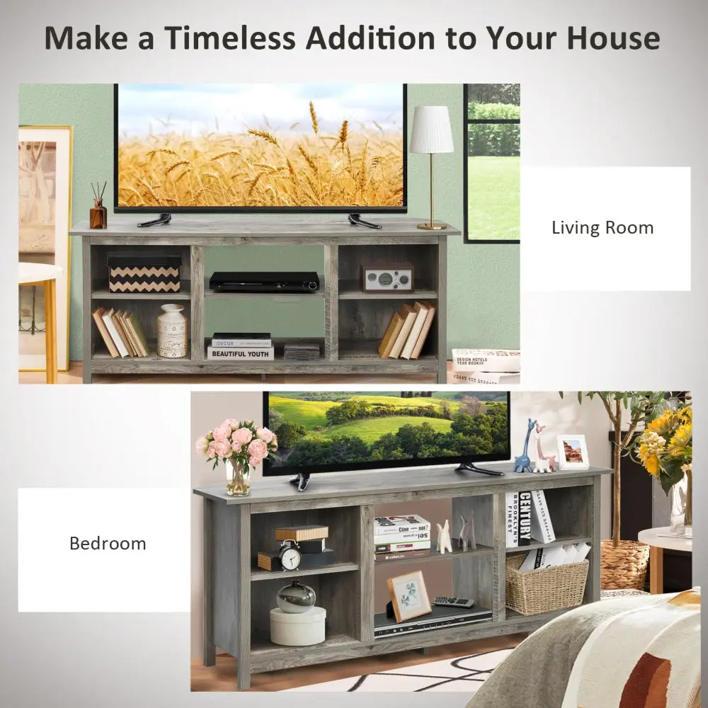 2-Tier Entertainment Media Console Center-Gray - Gray - Entertainment Centers & TV Stands