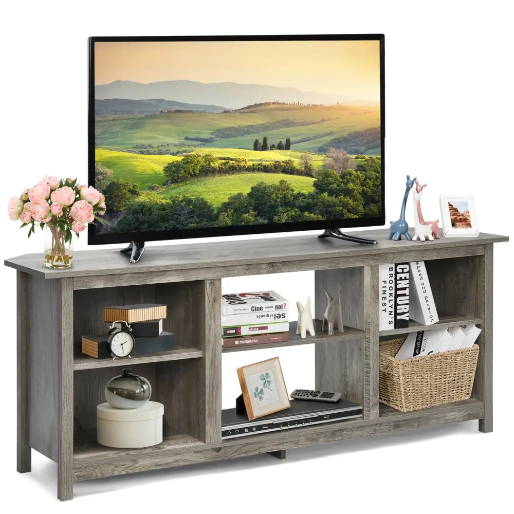 2-Tier Entertainment Media Console Center-Gray - Gray - Entertainment Centers & TV Stands
