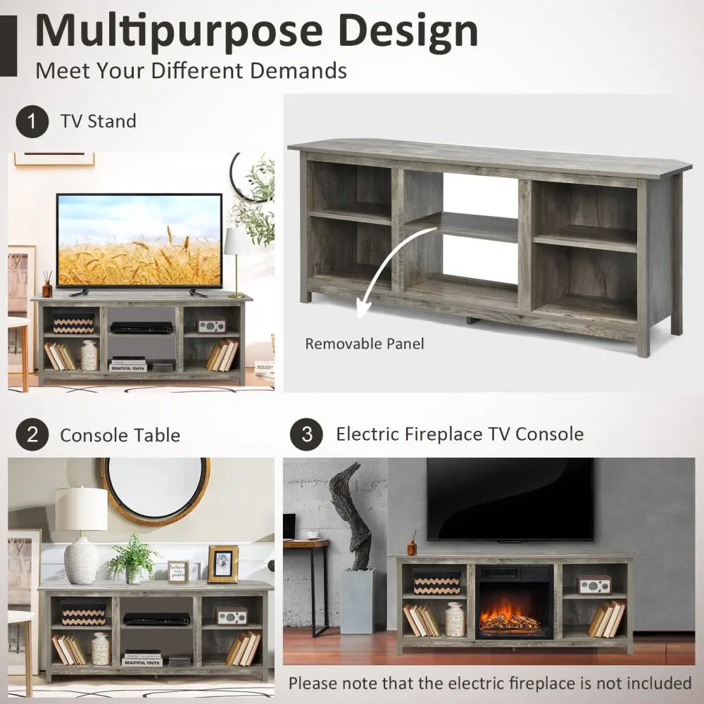 2-Tier Entertainment Media Console Center-Gray - Gray - Entertainment Centers & TV Stands