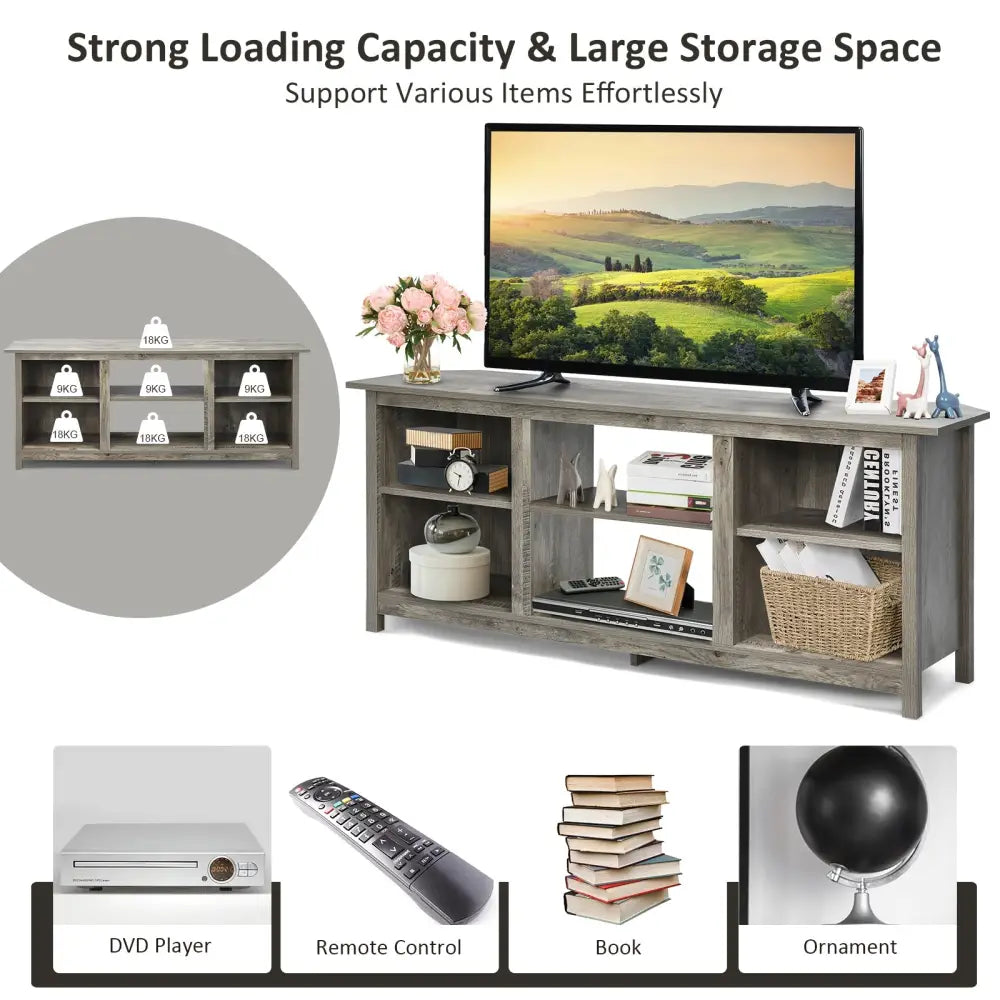 2-Tier Entertainment Media Console Center-Gray - Gray - Entertainment Centers & TV Stands
