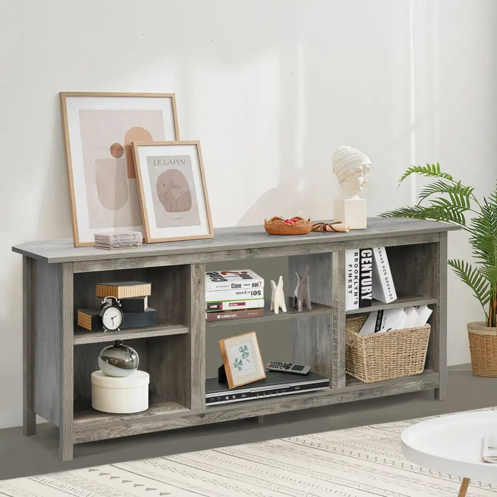 2-Tier Entertainment Media Console Center-Gray - Gray - Entertainment Centers & TV Stands