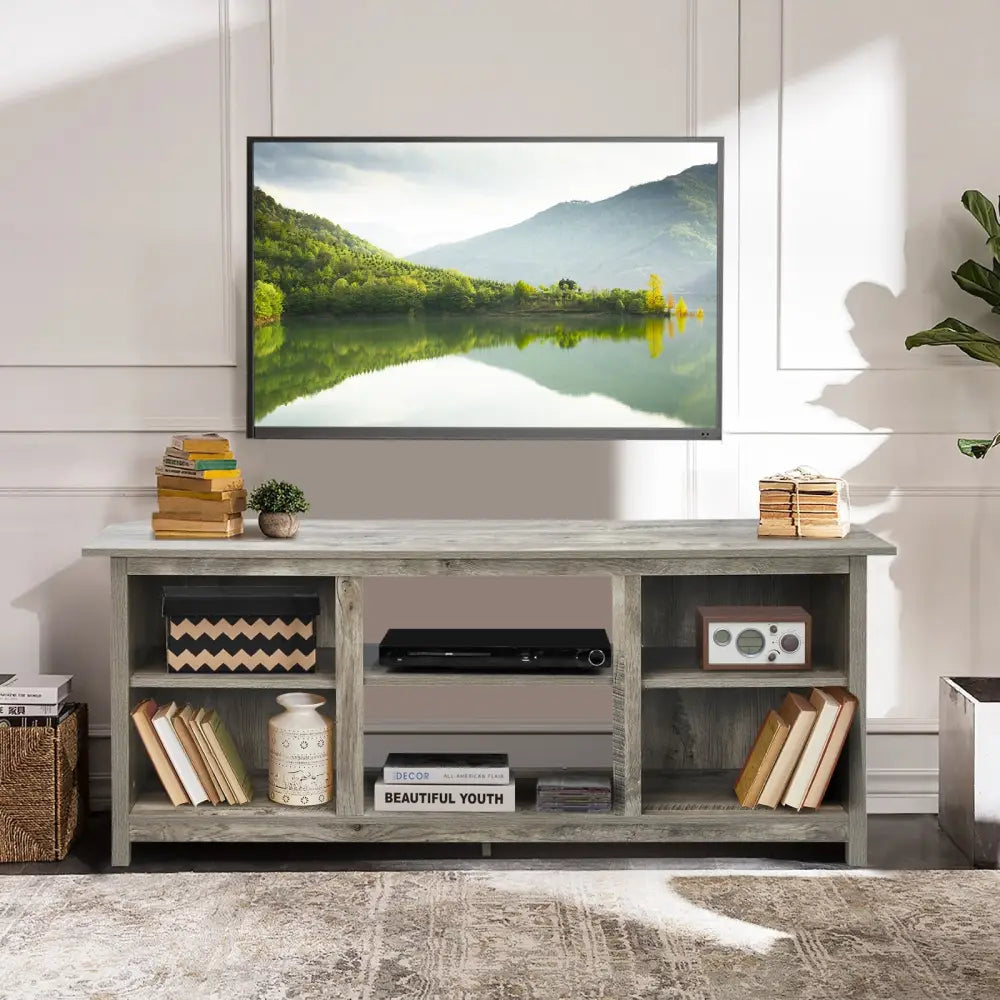 2-Tier Entertainment Media Console Center-Gray - Gray - Entertainment Centers & TV Stands