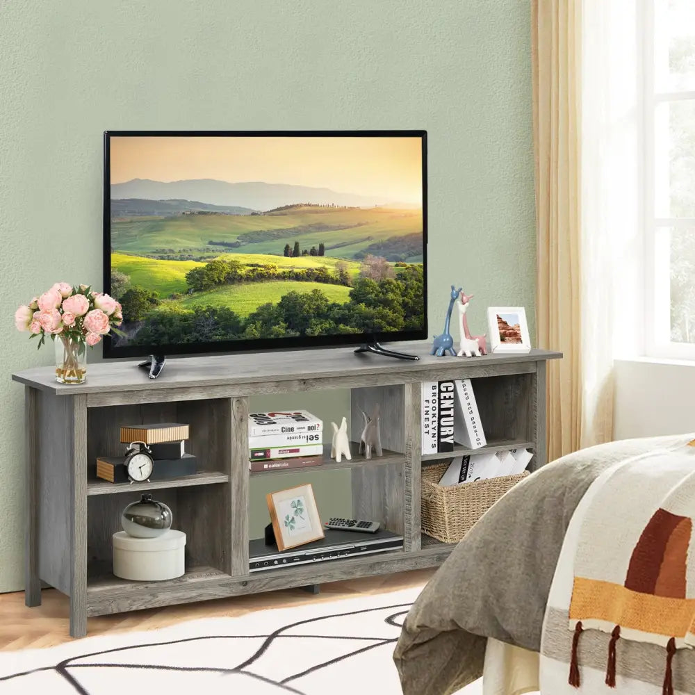 2-Tier Entertainment Media Console Center-Gray - Gray - Entertainment Centers & TV Stands