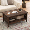 2-Tier Farmhouse Coffee Table with Open Shelf and Woven Decorations for Living Room-Rustic Brown Costway