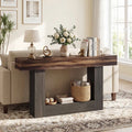 2-Tier Farmhouse Console Table 63’’ Long with Storage Shelf-Rustic Brown - Rustic Brown - Console Tables