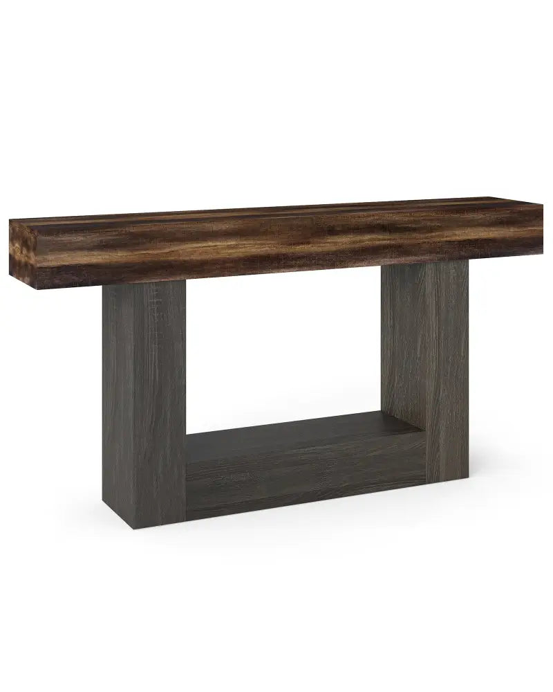 2-Tier Farmhouse Console Table 63’’ Long with Storage Shelf-Rustic Brown - Rustic Brown - Console Tables