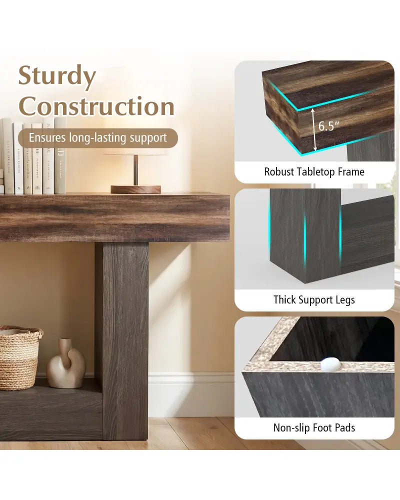 2-Tier Farmhouse Console Table 63’’ Long with Storage Shelf-Rustic Brown - Rustic Brown - Console Tables