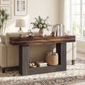 2-Tier Farmhouse Console Table 63’’ Long with Storage Shelf-Rustic Brown - Rustic Brown - Console Tables