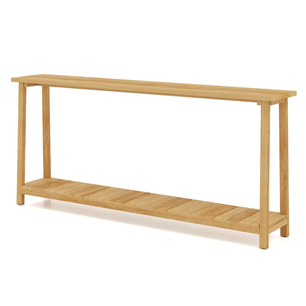 2-Tier Farmhouse Sofa Table with Teak Wood Frame and Storage Shelf - Console Tables