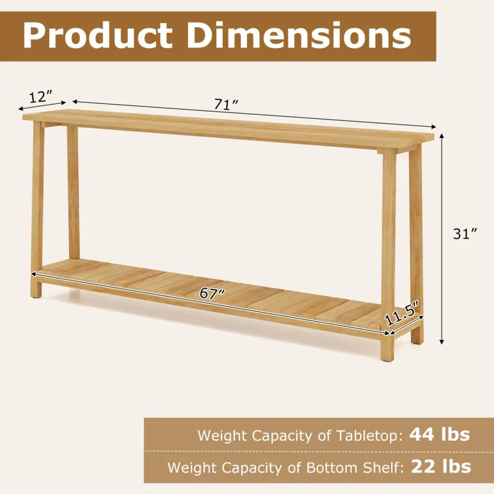 2-Tier Farmhouse Sofa Table with Teak Wood Frame and Storage Shelf - Console Tables