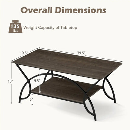 2-Tier Faux Marble Coffee Table with Marble Top and Metal Frame-Oak Costway