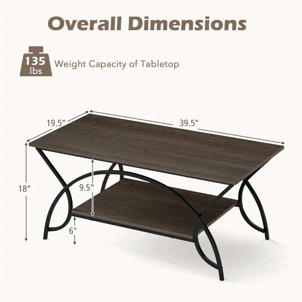 2-Tier Faux Marble Coffee Table with Marble Top and Metal Frame-Oak Costway