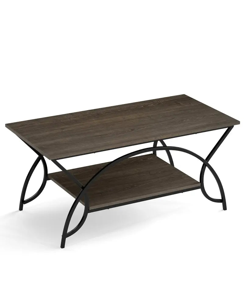 2-Tier Faux Marble Coffee Table with Marble Top and Metal Frame-Oak - Oak - Coffee Tables