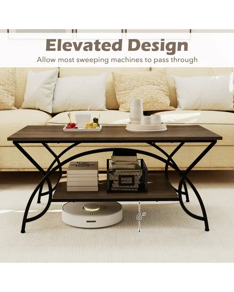 2-Tier Faux Marble Coffee Table with Marble Top and Metal Frame-Oak - Oak - Coffee Tables