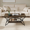2-Tier Faux Marble Coffee Table with Marble Top and Metal Frame-Oak Costway