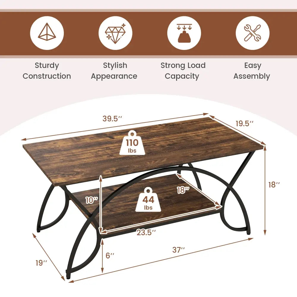 2-Tier Faux Marble Coffee Table with Marble Top and Metal Frame-Rustic Brown - Rustic Brown - Coffee Tables