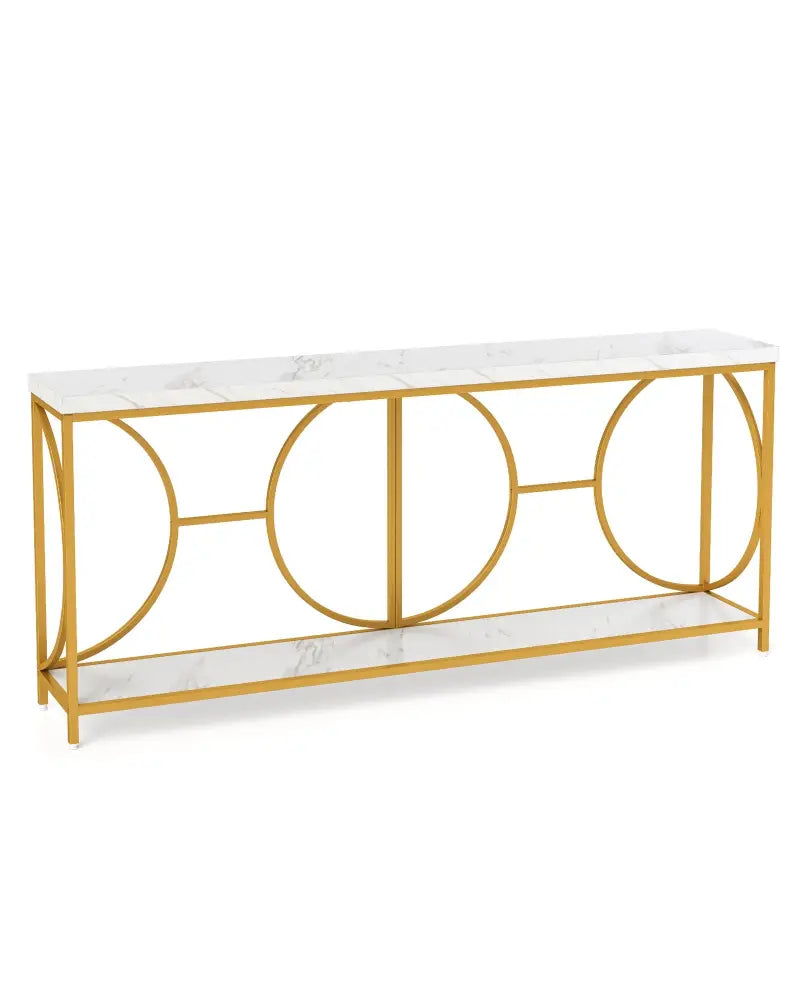 2-Tier Faux Marble Top Console Table with Storage Shelf-White - White - Console Tables