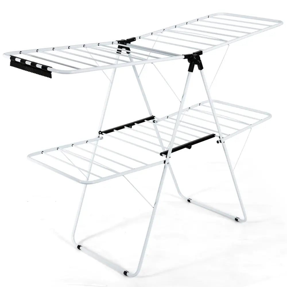 2-Tier Foldable Clothes Drying Rack with Adjustable Gullwing - White - Drying Racks