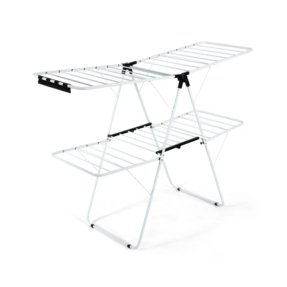 2-Tier Foldable Clothes Drying Rack with Adjustable Gullwing - White - Drying Racks