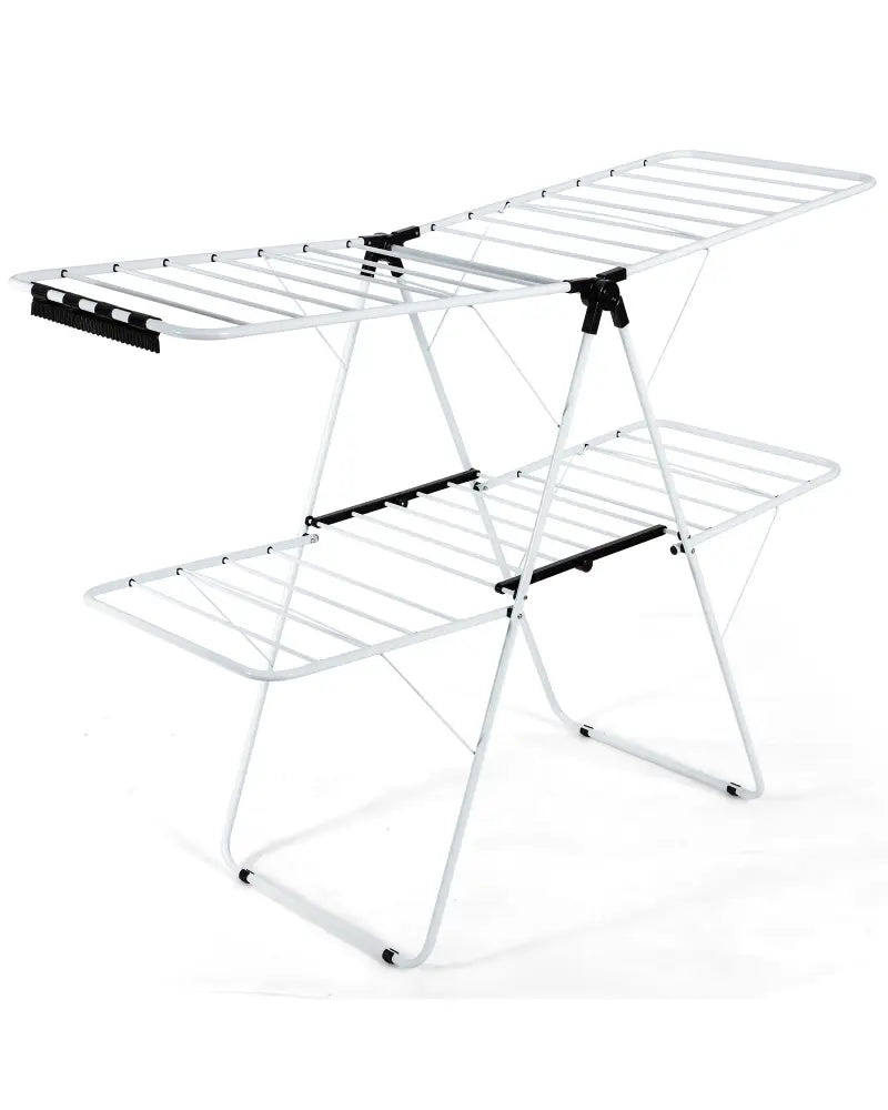 2-Tier Foldable Clothes Drying Rack with Adjustable Gullwing - White - Drying Racks