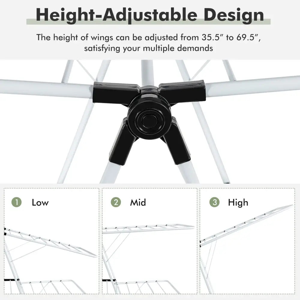 2-Tier Foldable Clothes Drying Rack with Adjustable Gullwing - White - Drying Racks