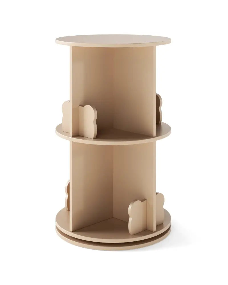2 Tier Freestanding Kids Rotating Bookshelf Storage Rack with Bear Baffles-Natural - Coffee - Kids Storage