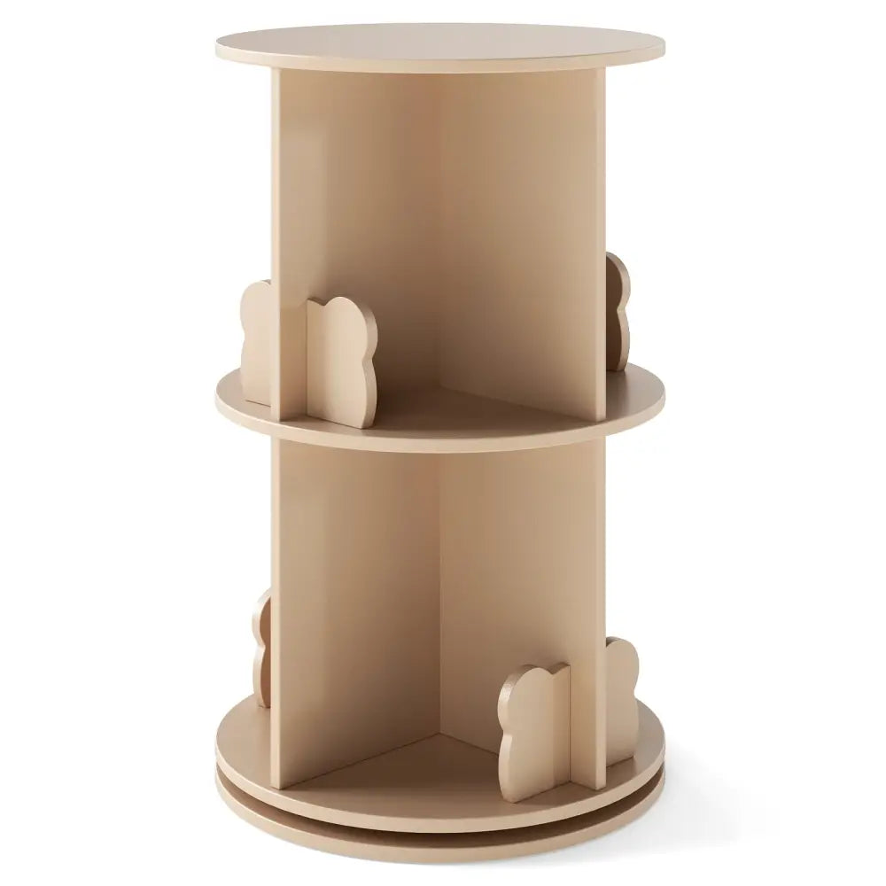 2 Tier Freestanding Kids Rotating Bookshelf Storage Rack with Bear Baffles-Natural - Coffee - Kids Storage