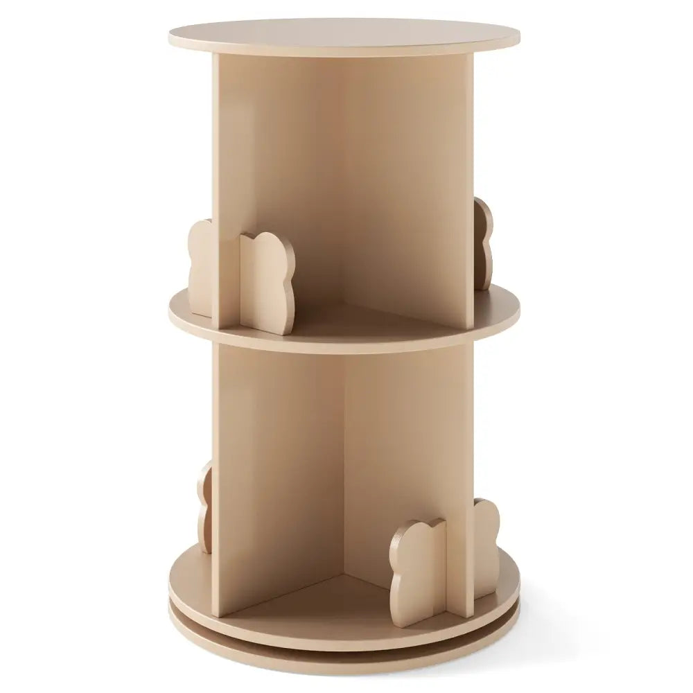 2 Tier Freestanding Kids Rotating Bookshelf Storage Rack with Bear Baffles-Natural - Coffee - Kids Storage