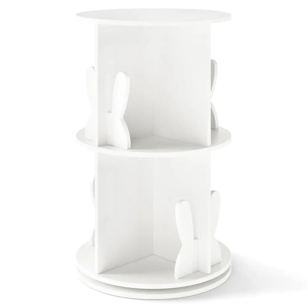 2 Tier Freestanding Kids Rotating Bookshelf Storage Rack with Bunny Baffles-White - White - Kids Storage