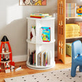 2 Tier Freestanding Kids Rotating Bookshelf Storage Rack with Bunny Baffles-White - White - Kids Storage