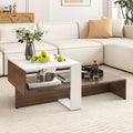 2-Tier Geometric Coffee Table with Storage Shelves for Living Room and Reception Room-White and Brown - White - Coffee