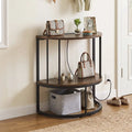 2-Tier Half Moon Console Table with Power Outlets and Storage Shel for Hallway-Rustic Brown - Rustic Brown - Console