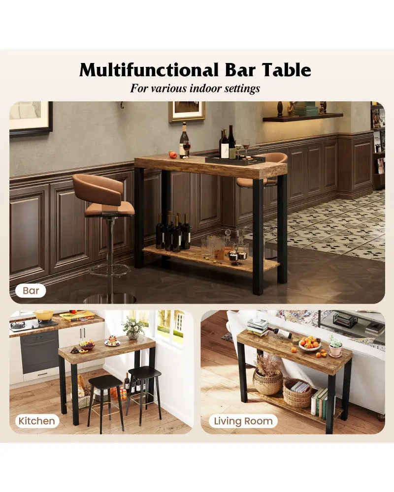 2-Tier Home Bar Table with Open Shelves and Storage for Home Kitchen Living Room Pub-Rustic Brown - Rustic Brown - Bar