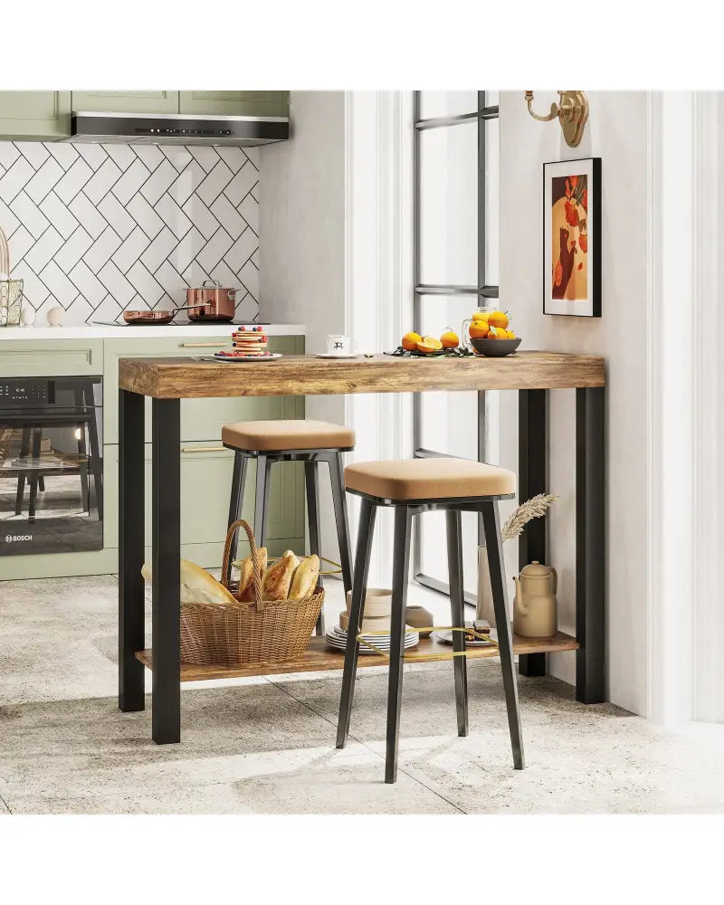 2-Tier Home Bar Table with Open Shelves and Storage for Home Kitchen Living Room Pub-Rustic Brown - Rustic Brown - Bar